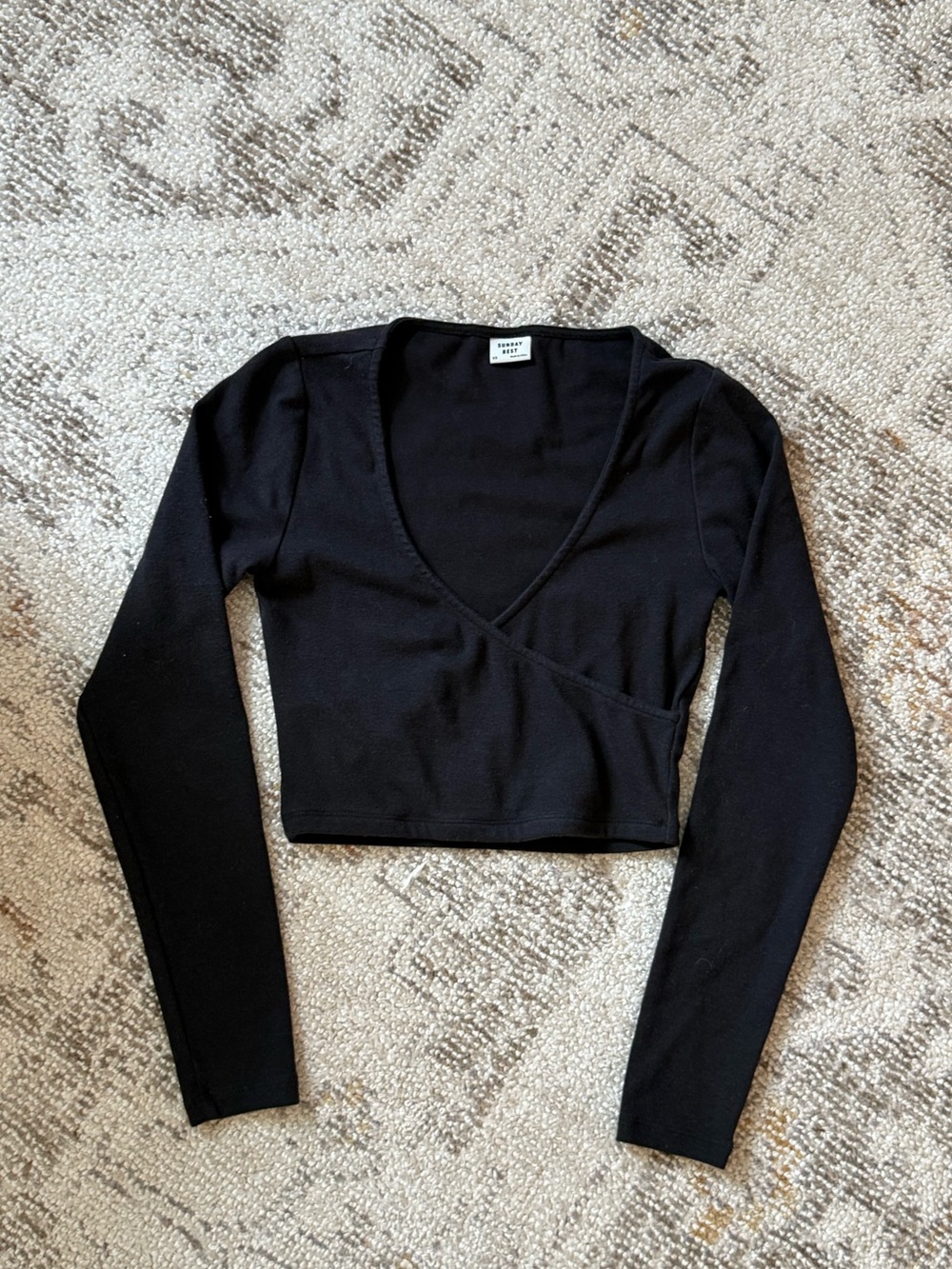 Sunday Best Black Wrap-Front Long Sleeve Crop Top